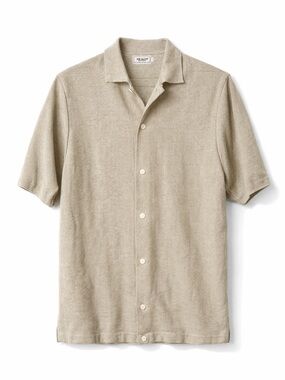 The Real McCoy Linen Beach Short Sleeve Shirt, Beige- Men’s Large